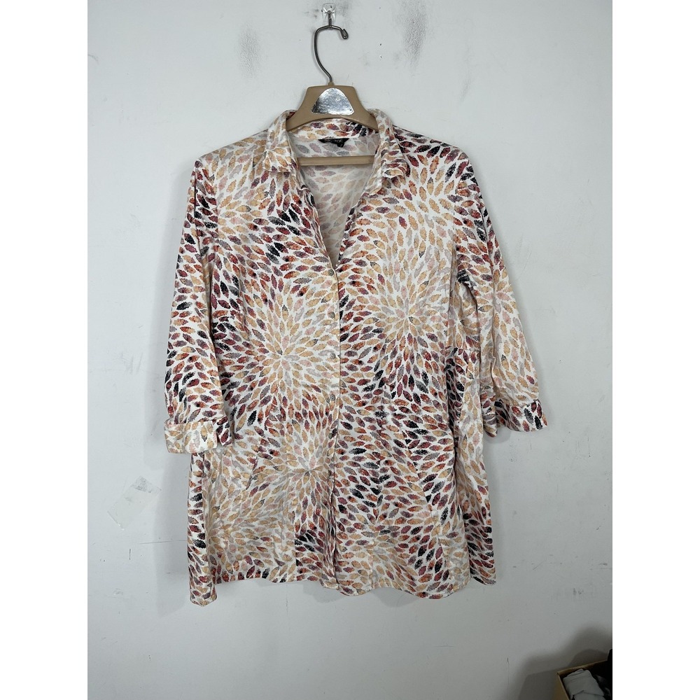 NIC+ZOE Womens Shirt 1X Fall Floral Button Up Leaf Lightweight Tunic Jacket